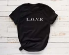 Рубашки с буквенным принтом L.O.V.E, женская футболка с круглым вырезом, черная футболка, топ, модная рубашка, Корейская одежда, хипстерская уличная одежда