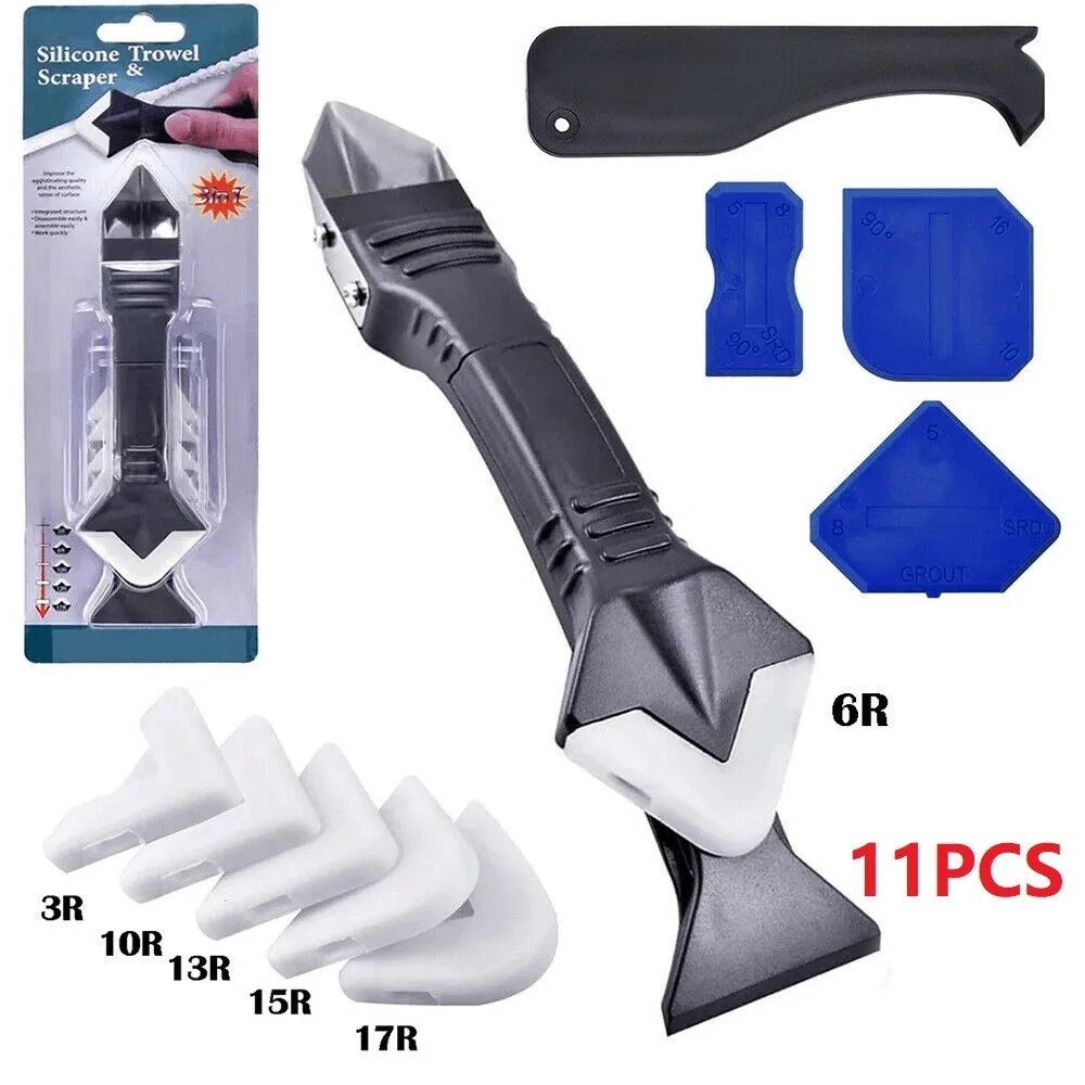 

11Pcs 3 In 1 Silicone Remover Caulk Finisher Sealant Smooth Scraper Grout Kit Tools With Seam Tape Plastic Hand Tools Set Access
