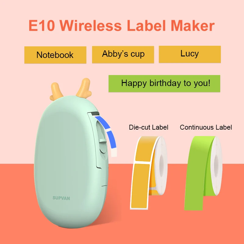 

Supvan E10 Wireless Thermal Sticker Label Printer Label Paper Cute Ears Portable Mini Pocket Printer for iOS Android Label Maker