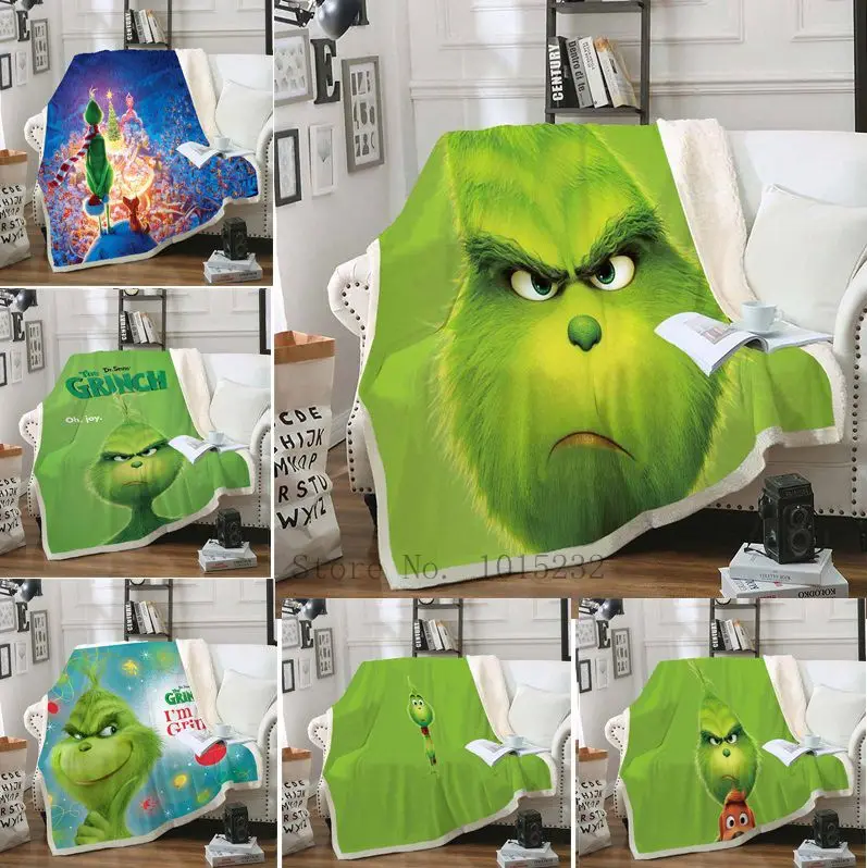 

Grinch Stole Christmas 3D Printed Sherpa Blanket Quilt Cover Travel Bedding Outlet Velvet Plush Throw Fleece Blanket Bedspread