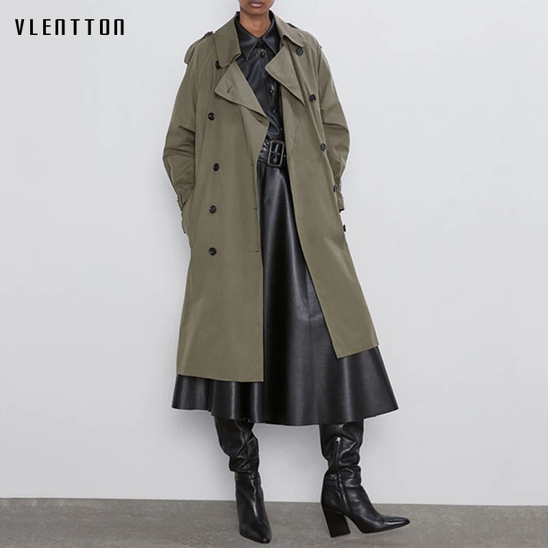 Тренчкот женский длинный с поясом модная двубортная Повседневная ветровка в