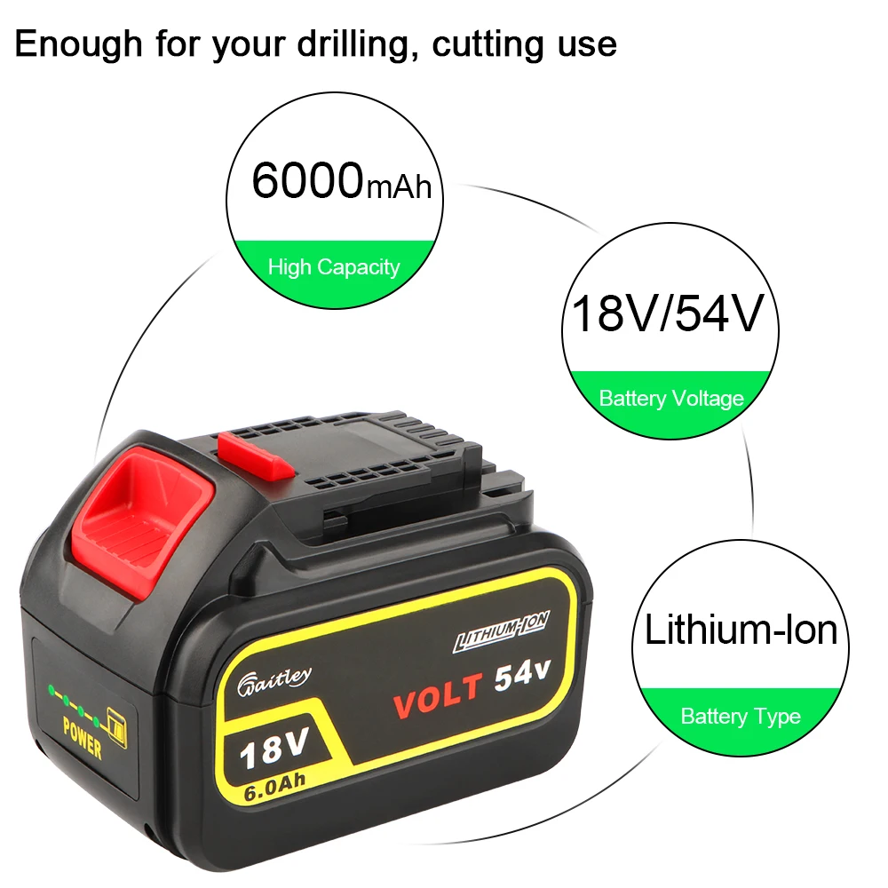 Kup Waitley 6.0Ah Akumulator 18V 54V Dla DeWalt MAX XR Kompatybilny 20V/60V Elektronarzędzia 6000mAh Baterie Litowe
