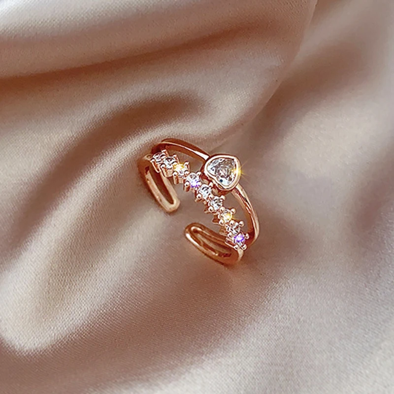 

Double Sweet Heart Rings for Women Top Designer Luxury Creativity Jewelry Inlaid with High Quality AAA Zircon Attend The Banquet