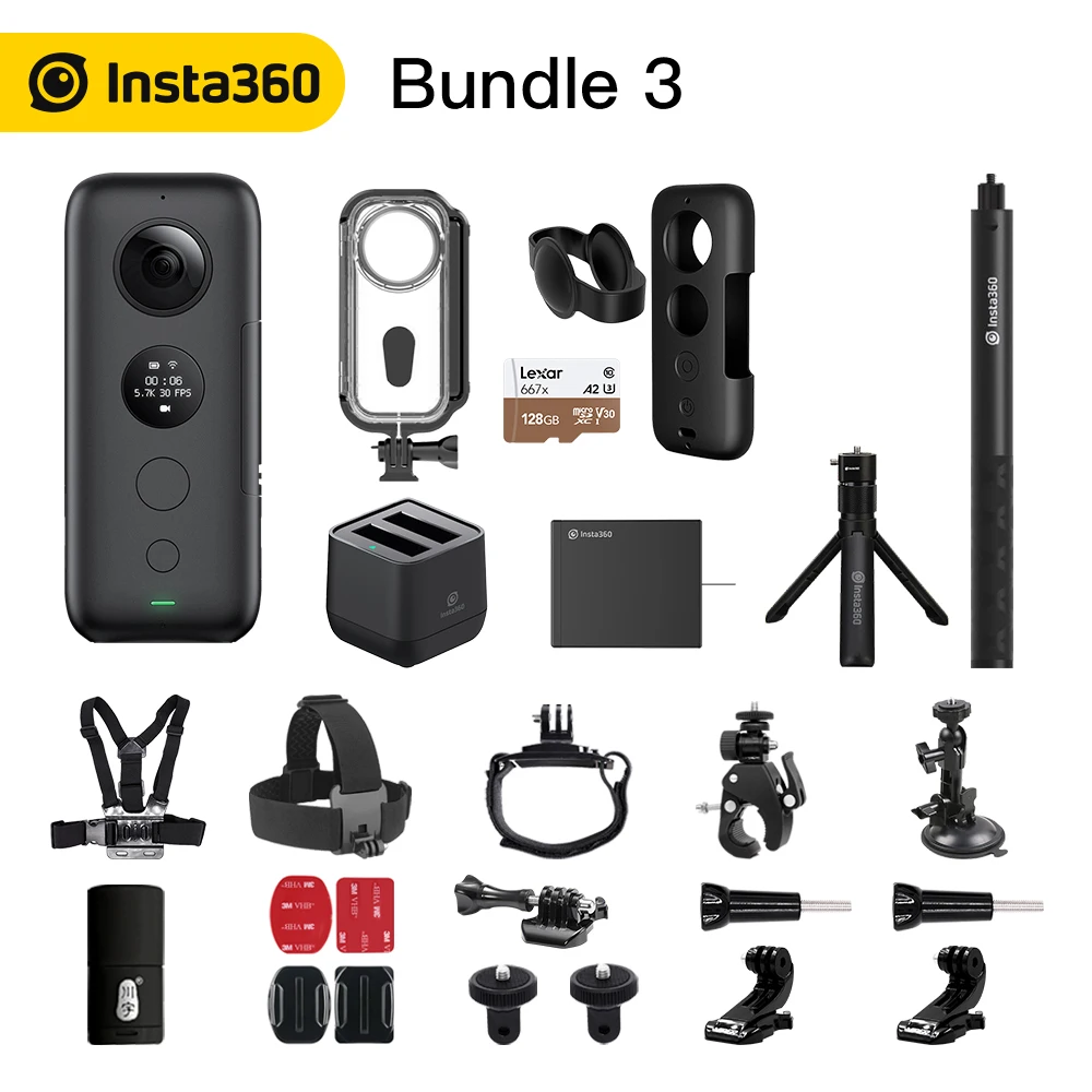 Insta360 ONE X Экшн-камера VR 360 панорамная камера для iPhone и Android 5,7 K видео 18MP фото невидимая селфи-палка - Цветной: Bundle 3