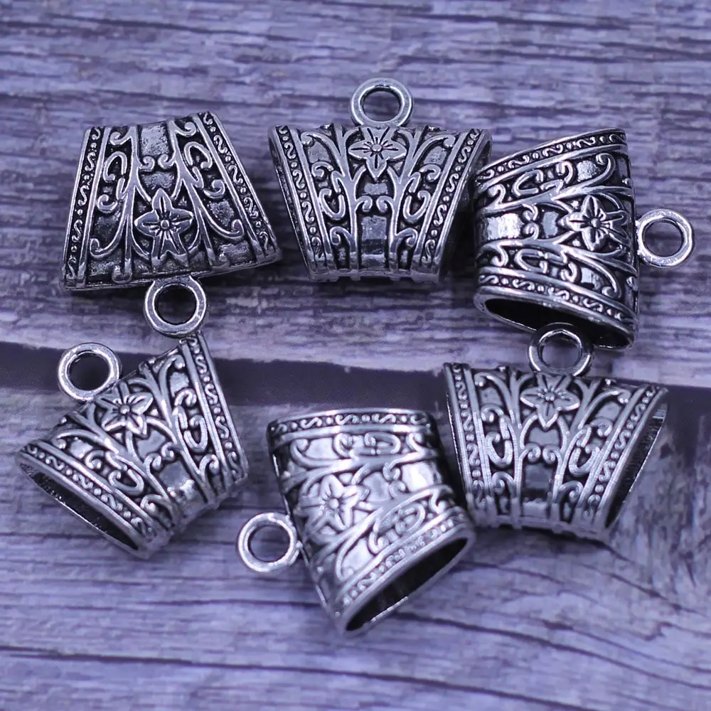 50 шт. резные бусины для шарфов 23 х23 мм|bail beads|silver tonebead bail |