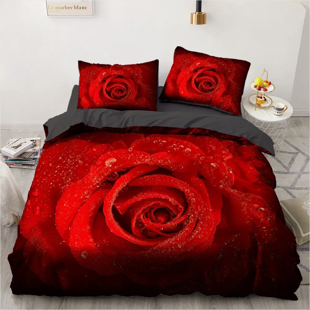 

3D Rose Quilt Cover Sets Custom Design White Comforther Cases Pillow Sham King Queen Single Twin Size 160*200cm Flower Beddings