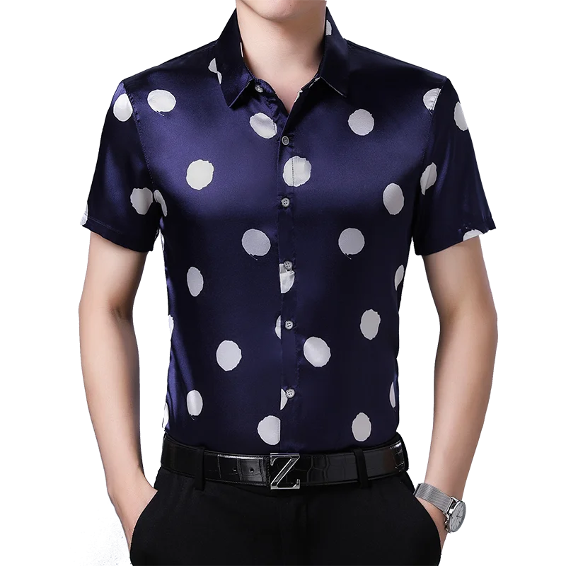 Летняя мужская одежда в горошек шелковая с принтом модные мягкие атласные