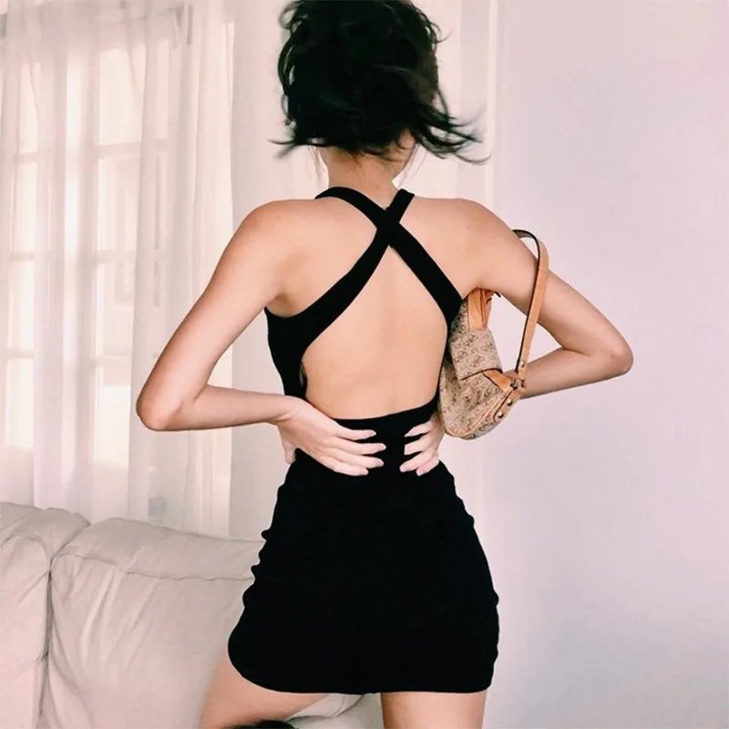 

XUXI женское, сексуальное, платье, крест, Холтер, нитка, топ, выше колена, мини платье, женское, лето 2021, E275