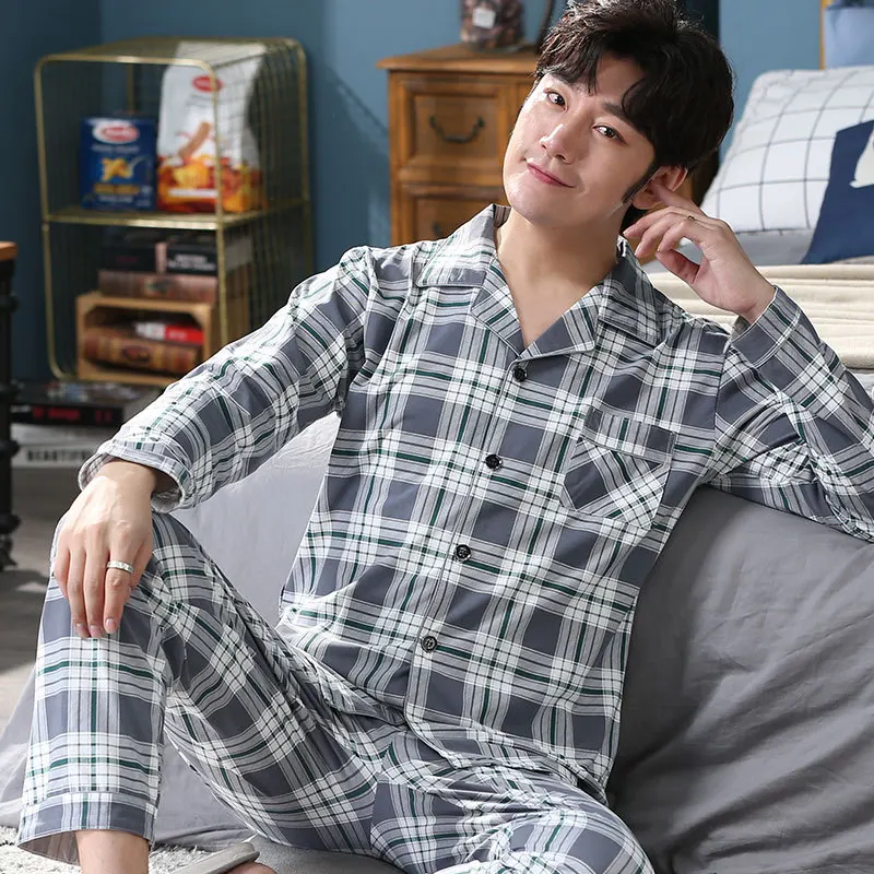 

Sleepwear Pijama for Men Plaid Autumn Winter Striped Male Home Pyjamas Set 3XL Casual Homewear Home Clothes Robe Sets