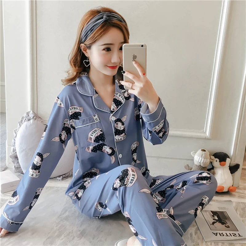

Pajama Sets Women Printed Turn-down Collar High Quality Comfortable Womens Long Sleeve Korean Style Trendy Home Clothes Casual