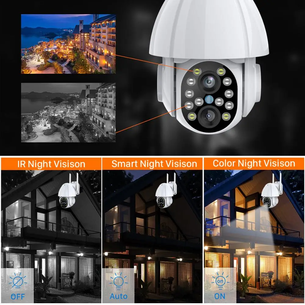 HD 1080P с двумя объективами PTZ Wifi камера наружного автоматического слежения облако