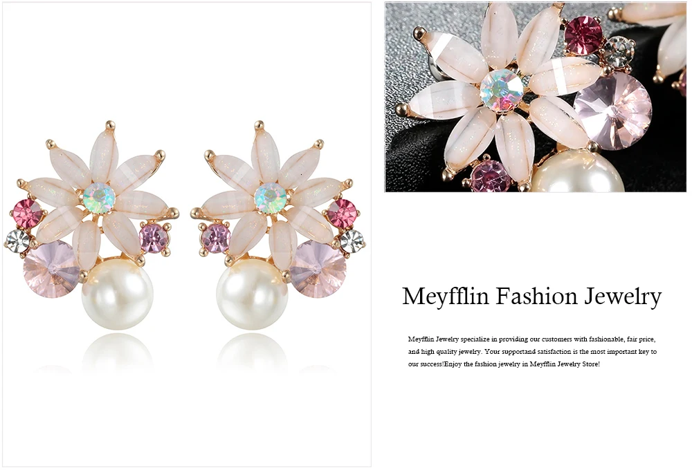 Meyfflin серьги-гвоздики в виде цветка для Для женщин аксессуары Brincos Vintage Имитация жемчуга в виде капель с кристаллами в форме женский Модные украшения