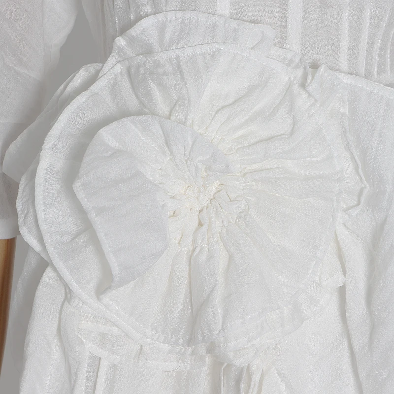 

TWOTWINSTYLE White Women's Dress Lapel Collar Half Sleeve High Waist Patchwork Ruffles Dresses Female 2020 Spring Fashion Tide