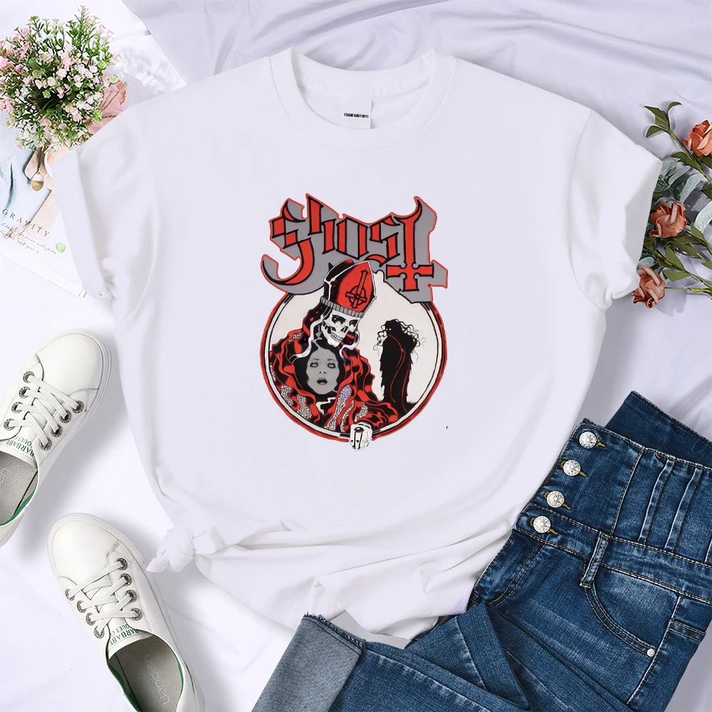 

Ghost Band Printing Woman T Shirt Fit Graphic Temperament Clothing Casual Anime Harajuku Tshirts Summer Kawaii Tshirt Woman