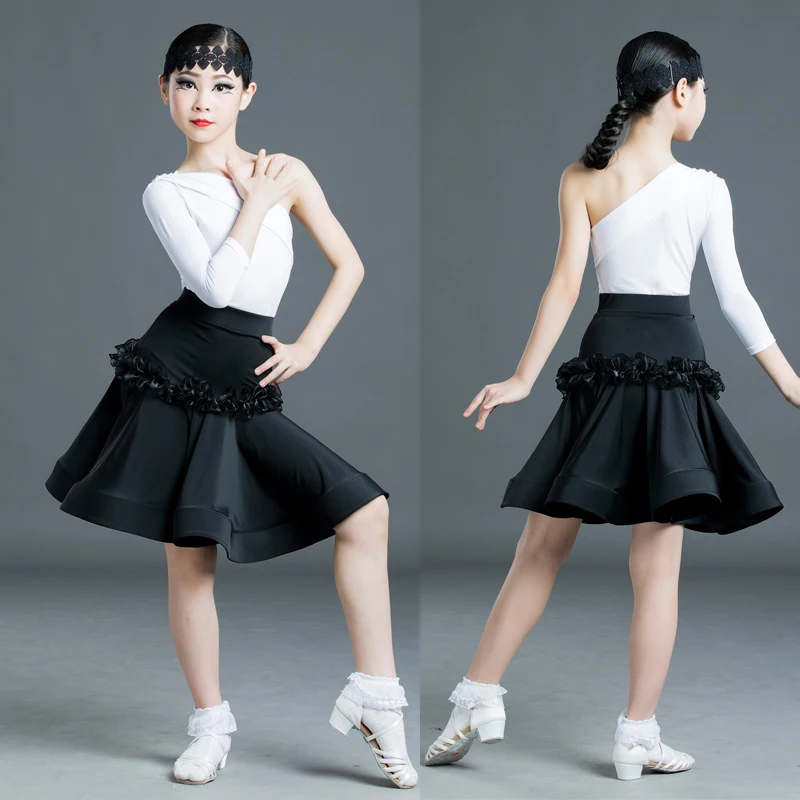 

Child Latin Dance Dress Bodysuit Skirts Rumba/Cah Cha Costume White Tops Professional Competition Outfits Kids Practice Wear