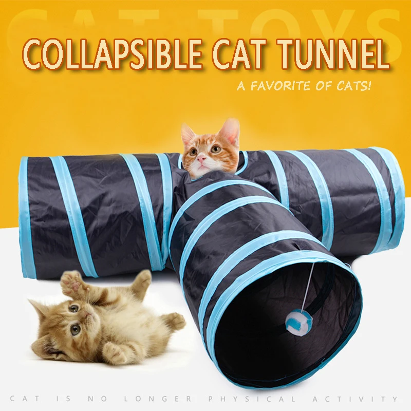 

Игрушечный туннель для кошек, Забавный питомец, 3 отверстия, игровые трубки, мячи, складной котенок, игрушки для щенков, хорьков, кроликов, со...