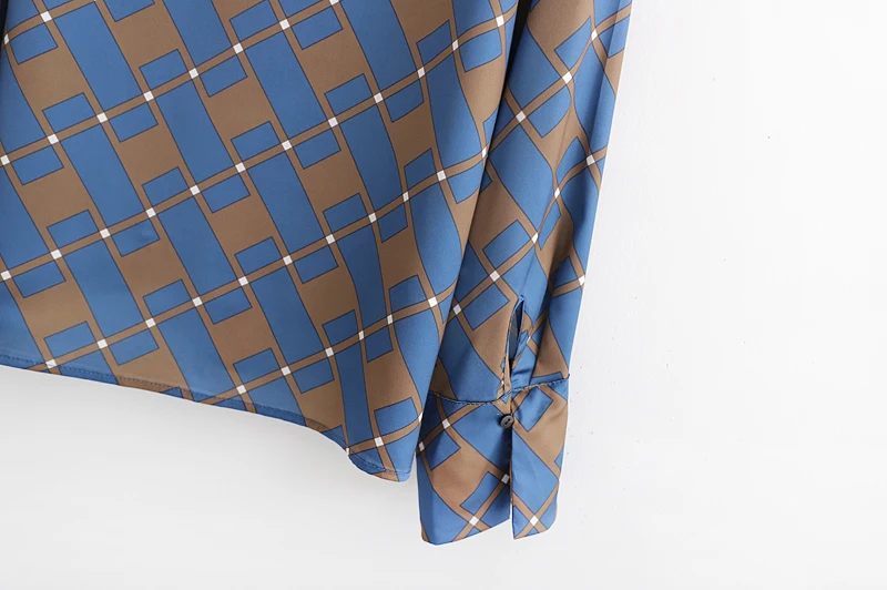 

Casual suit 2 piece women's autumn spring new long-sleeved loose women's shirt Plaid pants scarf stitching wide-leg pants suit