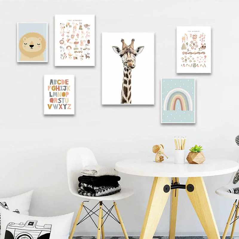 

School Rainbow Wall Art Canvas Painting Nordic Poster Prints Wall Picture For Living Kids Home Decoration Animal Number Alphabet