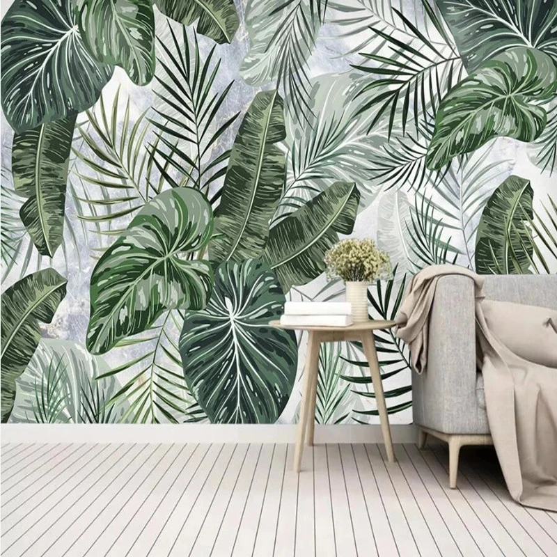 Custom photo 3D murals Self Adhesive wallpapers tropical forest leaf marble pattern TV bedroom decoration painting background |