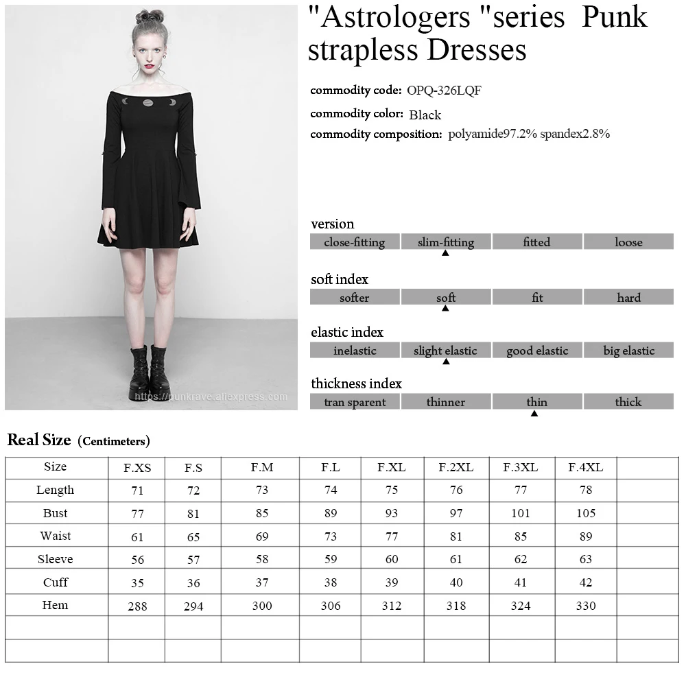 PUNK RAVE New Gothic Women's Black Off-shoulders Long Slit Flared Sleeves Bardot Mini Dress Fashion Party Sexy A-Line Women | Женская