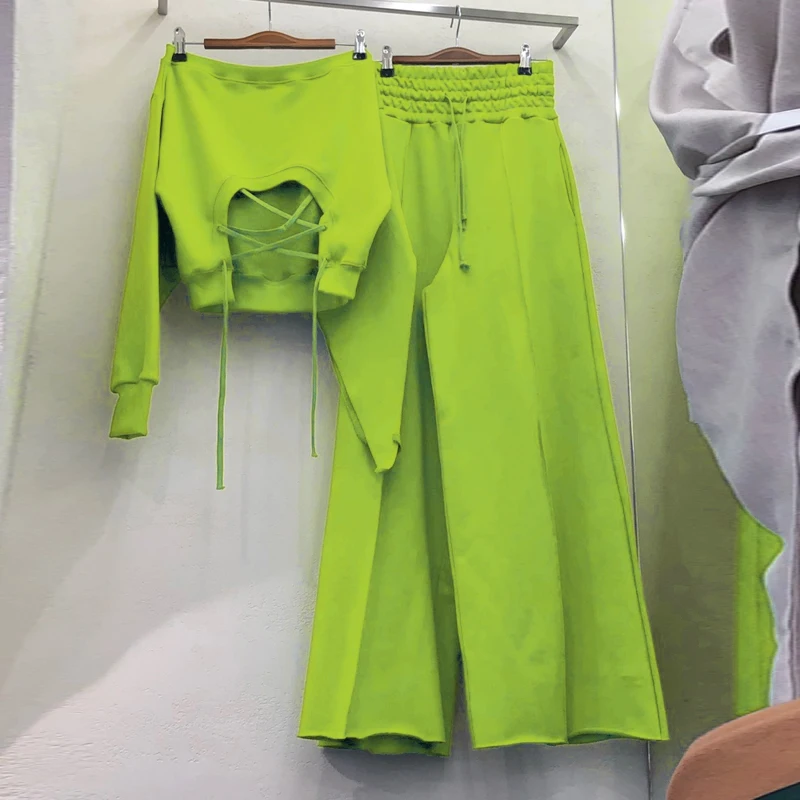 Женский костюм из двух предметов топ с открытыми плечами и широкие брюки высокой