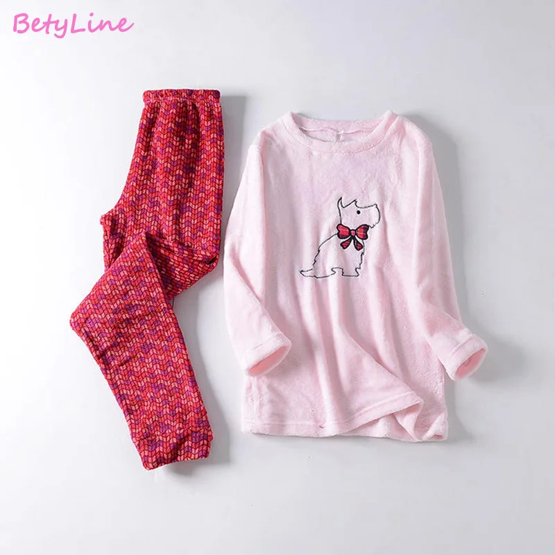 Betinline коралловые бархатные супер мягкие Вышитые пижамы для собак зимние пижамы для женщин мультяшная флисовая Пижама теплая одежда для сна