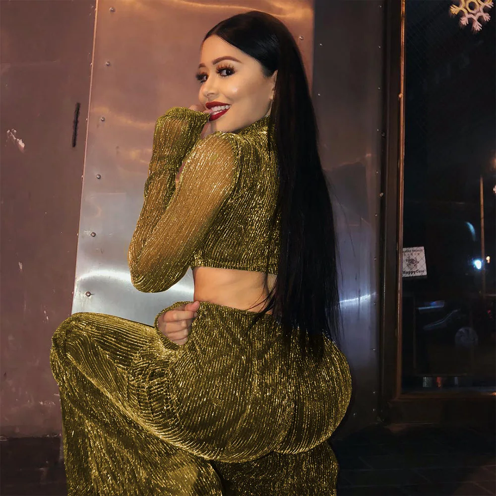 Женский комплект из двух предметов: топ с высоким воротником и длинные