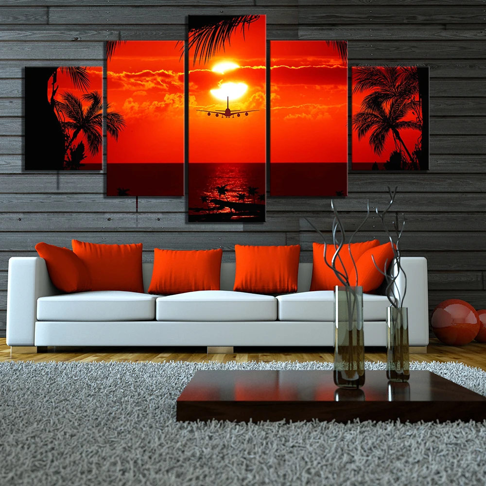 5 шт. HD картина природный пейзаж картины закат самолёт морской постер настенная