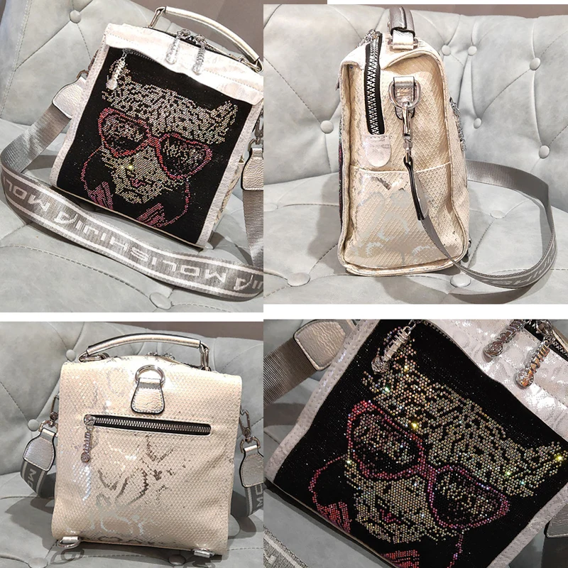 

European Luxury Backpacks for Women Shoulder Bags Fancy Designer Animal Prints Sac A Dos Duel-use Branded Mochila Feminina