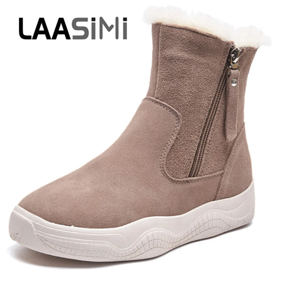 LAASIMI/зимние женские ботинки Теплые повседневные кроссовки на молнии ботильоны из