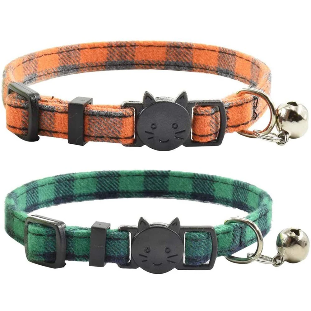 

2Pcs Cat Collar Breakaway with Bell and Bow Tie Cute Plaid Patterns Design Adjustable Kitty Safety Collars for Cats 7-11inches