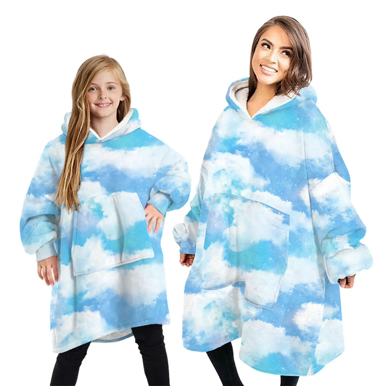

Wearable Blanket Sweatshirt Hoodie for Women and Men Girl Boy Oversized PlushCartoon Hooded Top with Warm Front Pocket