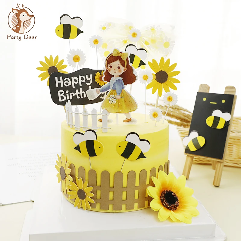 Cakelove Ins Подсолнух украшения для девочек пчелы цветок фехтование торт Topper