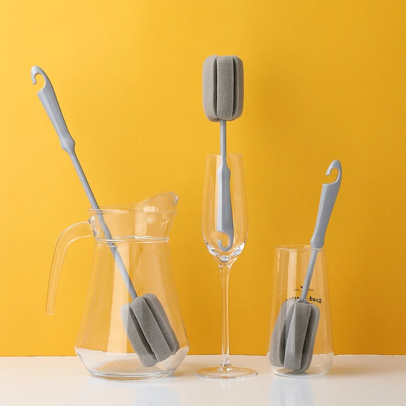 

Long Handle Cup Brush Multi Function Wine Glass Cleaning Brush Gray Glass Bottle Decontamination Cleaning Brush Kitchen Gadgets