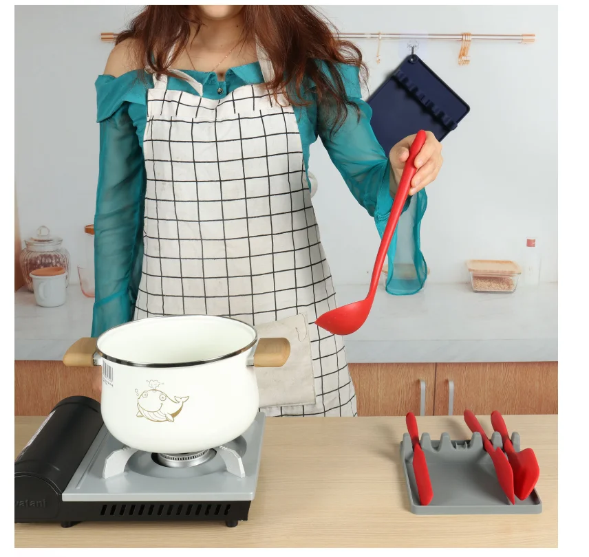 

Kitchen Spoon Fork Spatula Rack Shelf Organizer Plastic Spoon Rest Chopsticks Holder Non-slip Spoons Pad Kitchen Utensil