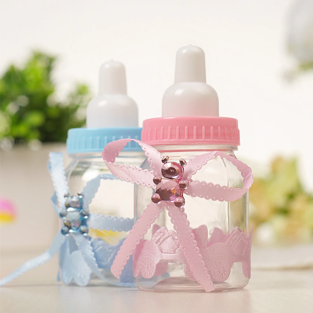 

Wholesale 60Pcs Cute Feeding Bottle Candy Box Plastic Transparent Candy Packaging Boxes Baby Girl Boy Shower Birthday Gifts Box
