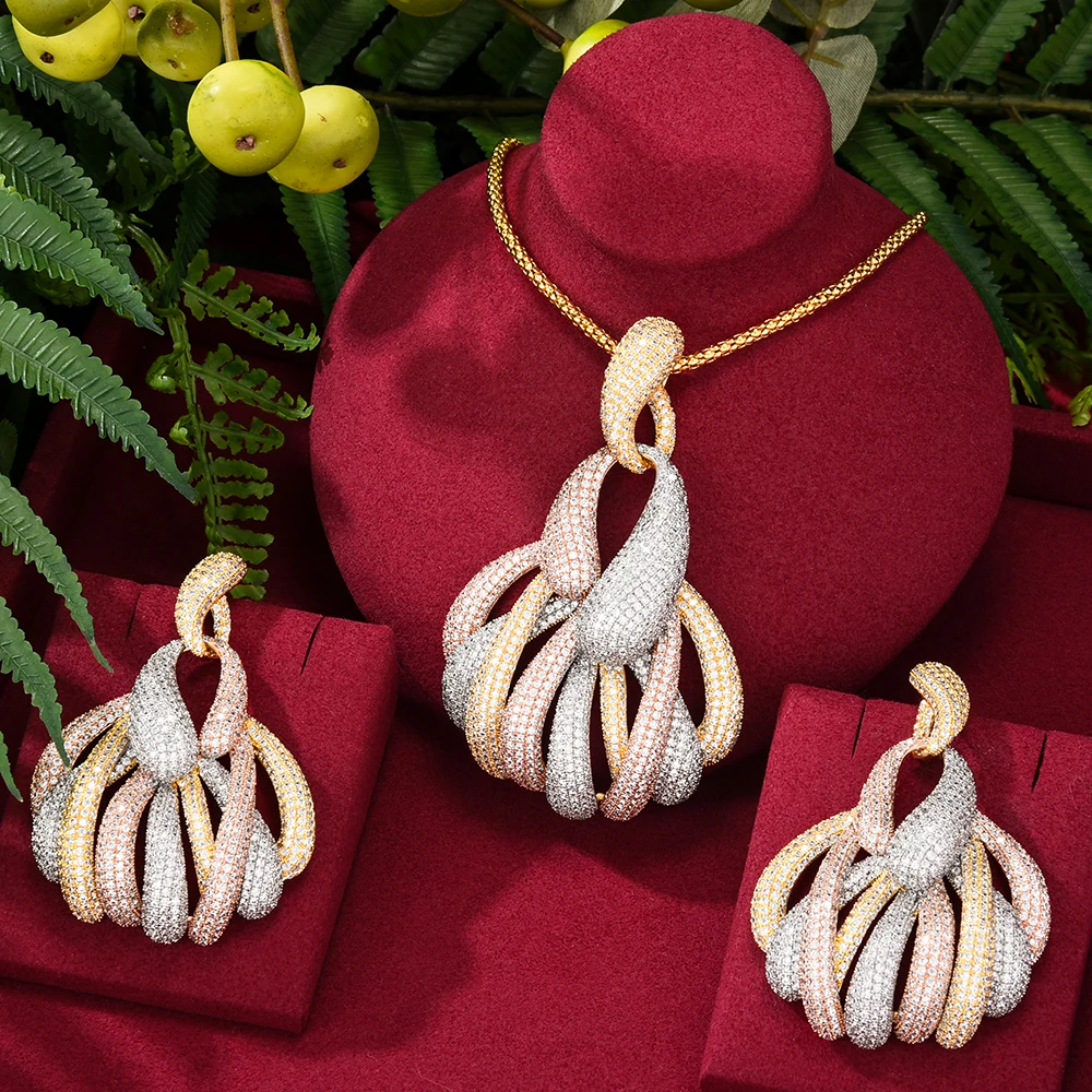 KellyBola для женщин Высокое качество Роскошный кулон ожерелье серьги, изысканое, геометрической формы с цирконием, ювелирное изделие, аксессуа...