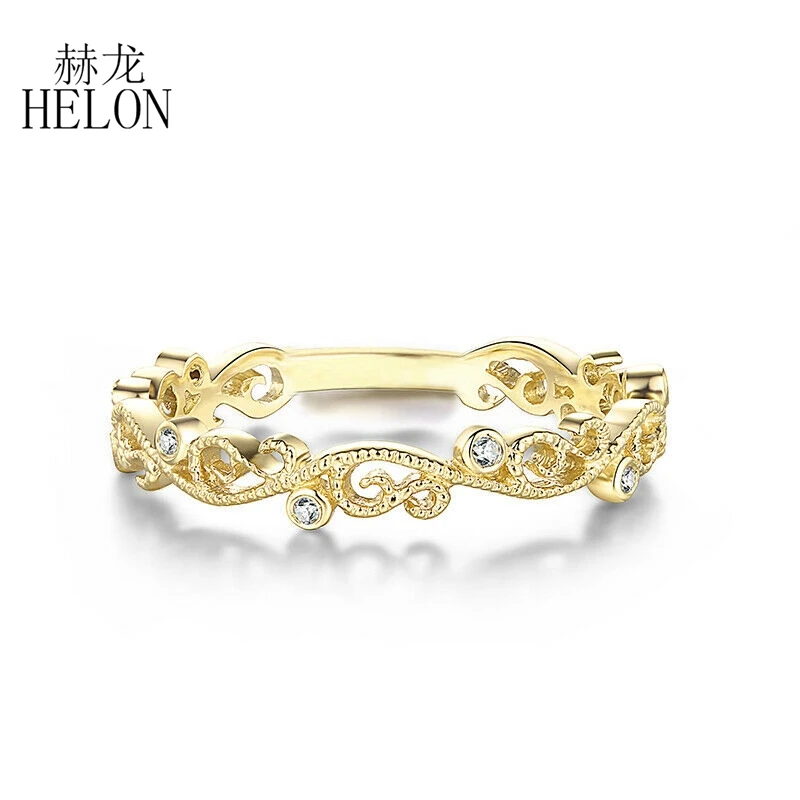 

HELON Solid 10k Yellow Gold SI/H Natural Diamonds Engagement Wedding Ring Vintage Art Deco Filigree Women Trendy Fine Jewelry