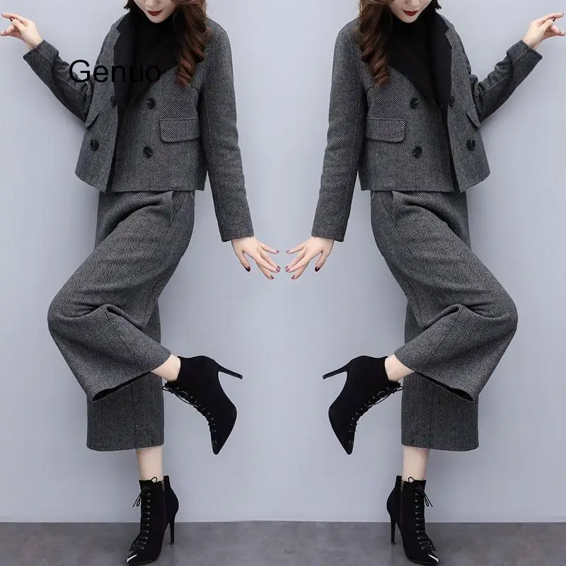 Осенне зимний шерстяной комплект из двух предметов Женский костюм большого