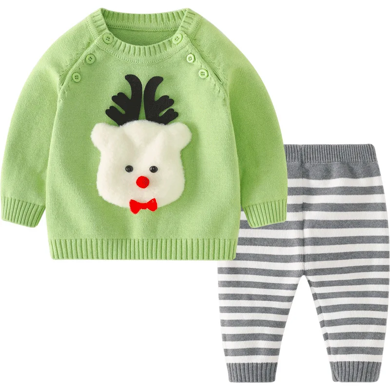 Autumn Baby Set Knitted Boys Girls Clothing Sets 2pcs Pullover Long Sleeve Tops Striped Pants Winter Fashion Clothes | Детская одежда и