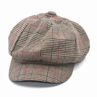 2020 new lattice retro art octagonal hat female spring and autumn casual british beret wool female hat detective hat c4