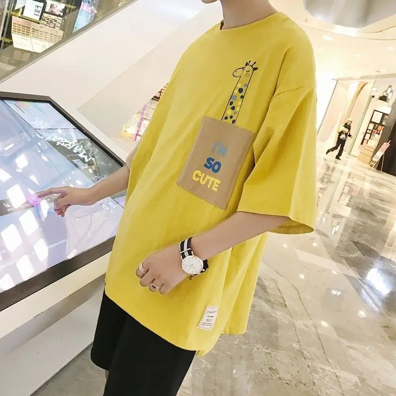 Футболка мужская оверсайз с карманами модная Милая хлопковая рубашка коротким