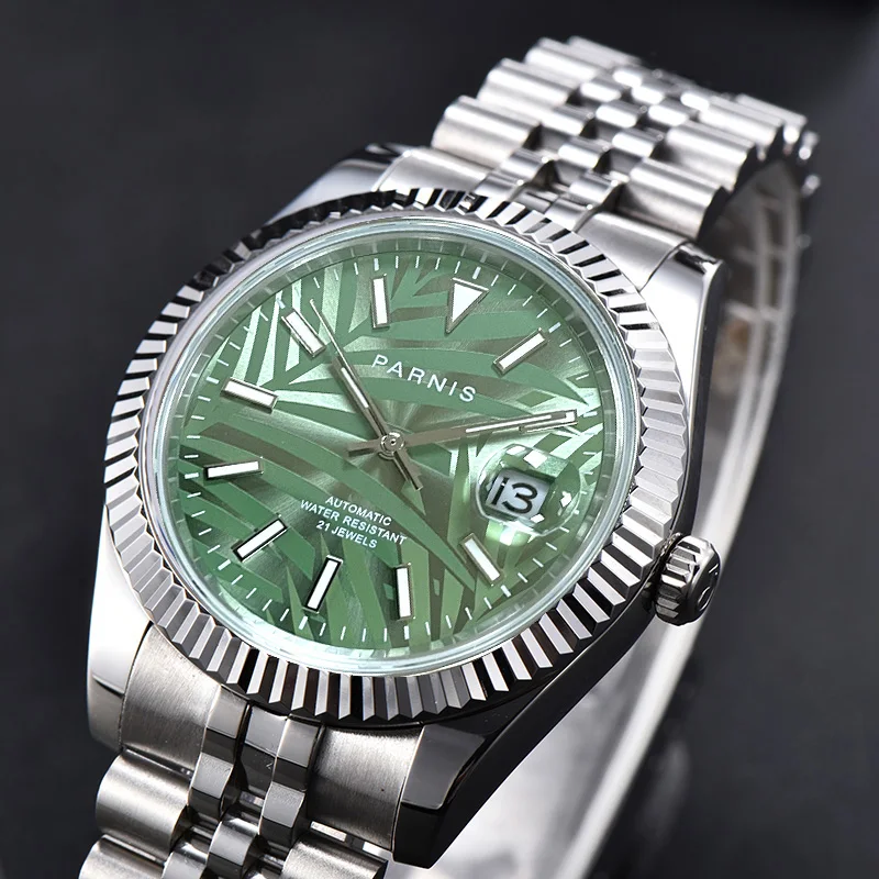 Miyota 8215 New Arrival Parnis Green Dial Men's Watches Calendar Sapphire Glass Automatic Mechanical Men Wristwatch Nordic style |