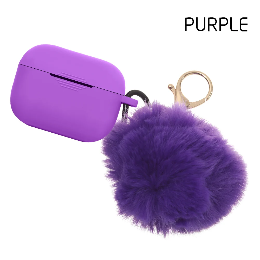 purple for Pro Чехол для наушников, защитный чехол, силиконовый чехол, милый меховой шарик, брелок для Airpods 1/2 Pro, аксессуары, карамельный цвет - Цвет: purple for Pro