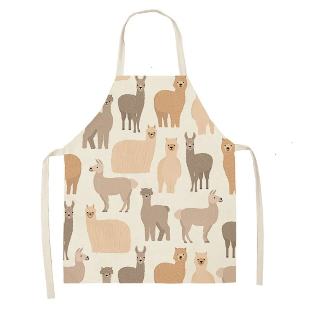 

Cute Alpaca Llama Printed Cotton Linen Sleeveless Apron Kitchen Women Pinafore Home Cooking Baking Waist Bib 68*55cm