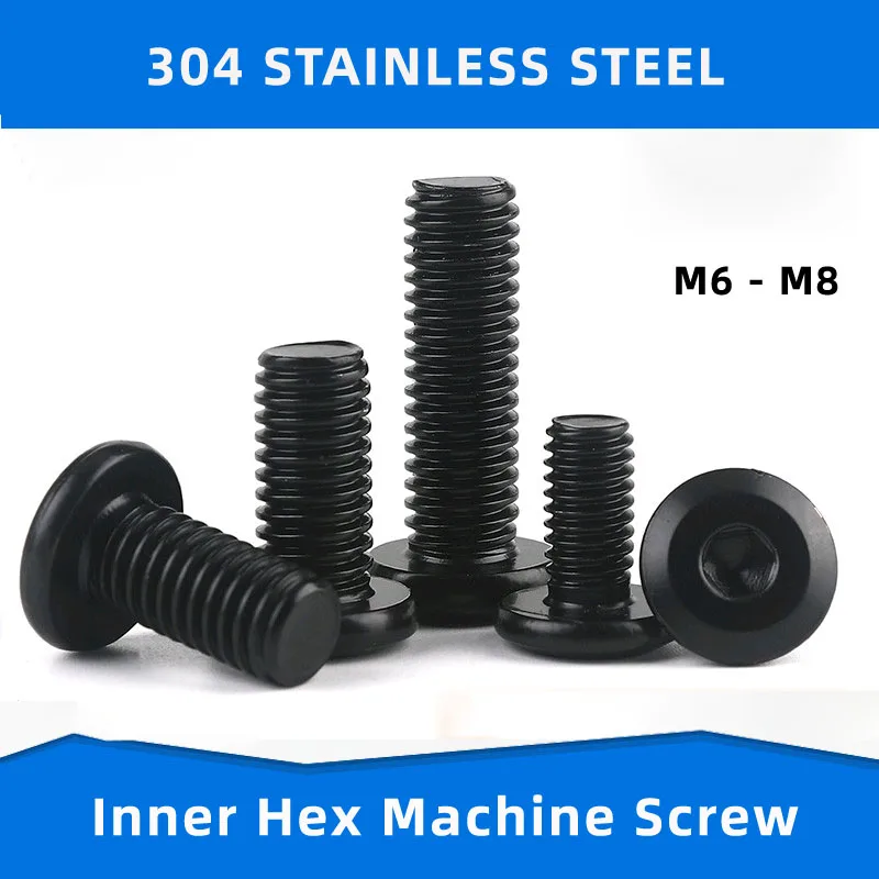 304 Stainless Steel Black Inner Hex Screws Flat Bevel Hexagon Socket Machine Screw  Bolt Fastening Nail  M6 M8