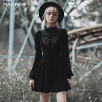 punk rave womens gothic college black lace patchwork party club elegant short dress lantern sleeve woman sexy harajuku dress