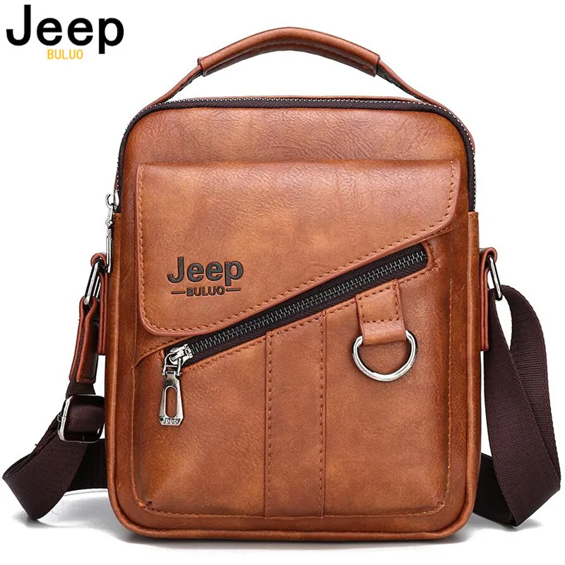 Мужская сумка на плечо JEEP BULUO оранжевая из спилковой кожи брендовая Сумка для