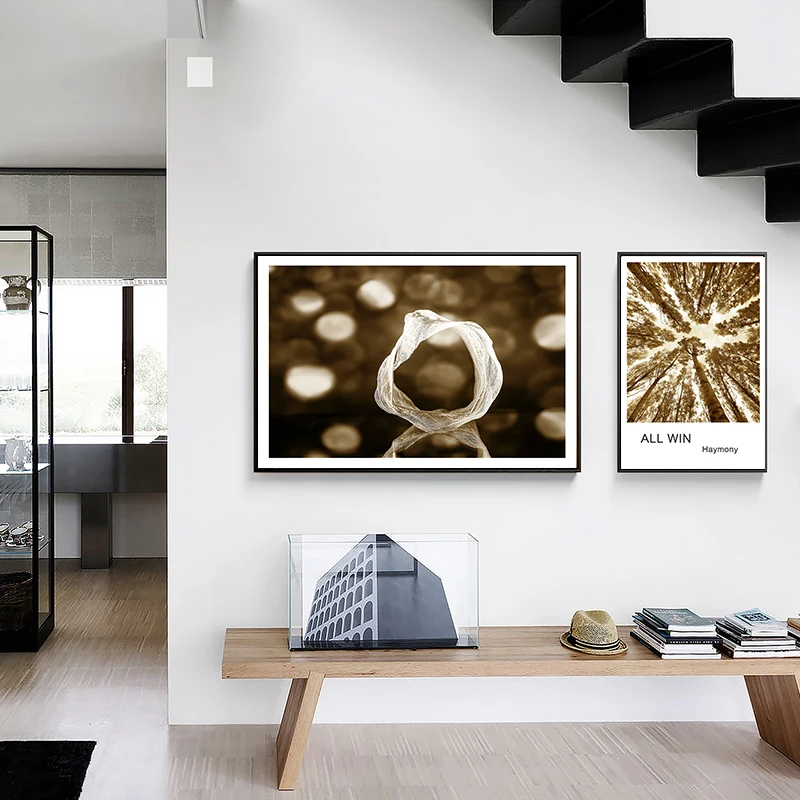 Скандинавский стиль дорожный автомобиль золотое дерево пейзаж холст настенный