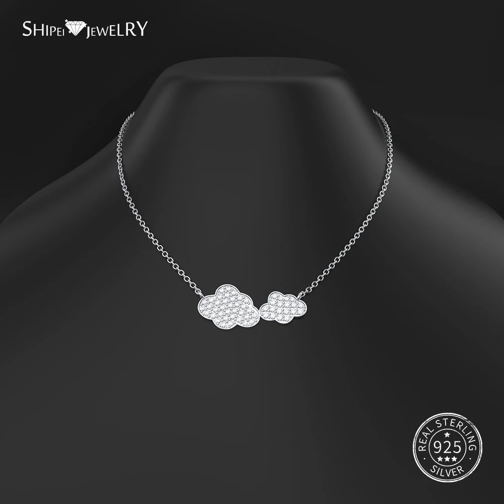 

Shipei 100% 925 Sterling Silver Fine Jewelry Personalized Blue White Sapphire Clouds Pendant Necklace for Women Birthday Gift